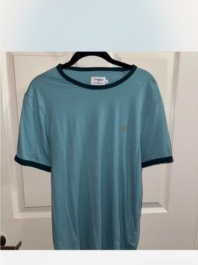 Farah Men's Teal Blue Ringer Short Sleeve Tee